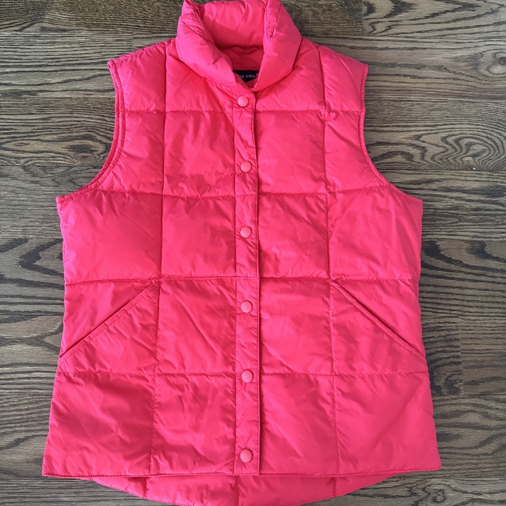 Lands' End Down Puffer Vest XS 2-4 Bright Pink Goose Down Snap Front EUC